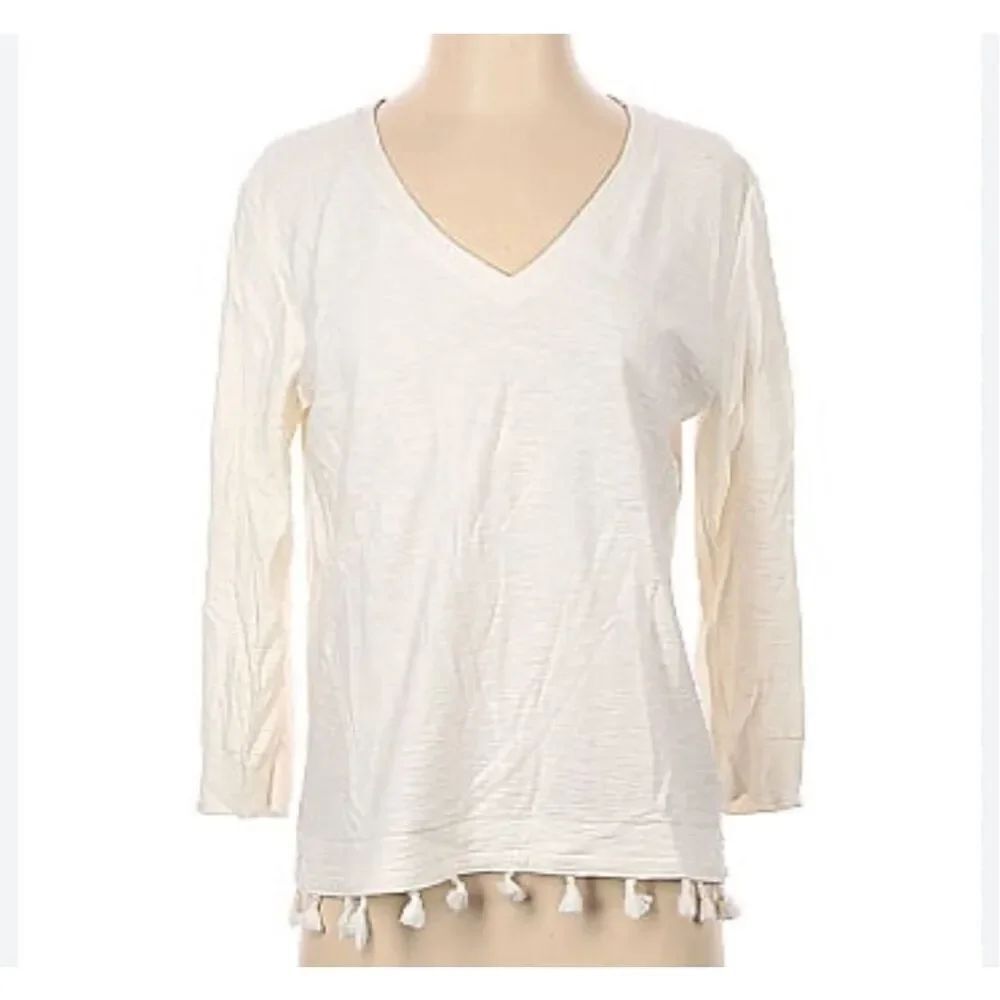 Women’s off white J. Crew tassel top size XS 3/4 sleeve